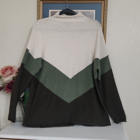 Rachel Zoe Sweaters - Elegant Color block green cream & brown sweater Career Contemporary Minimalist